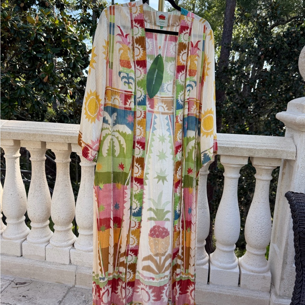 FARM Rio Multicolor Pineapple & Sunprint Open-Front Cape